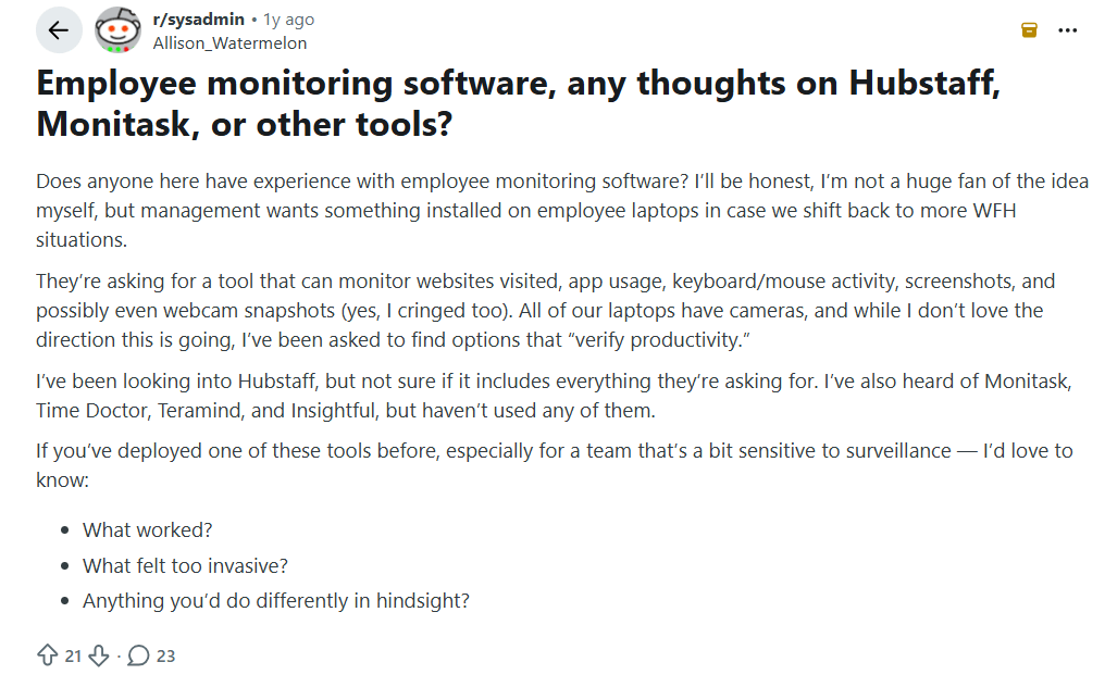 Employee Monitoring Software Reddit Review