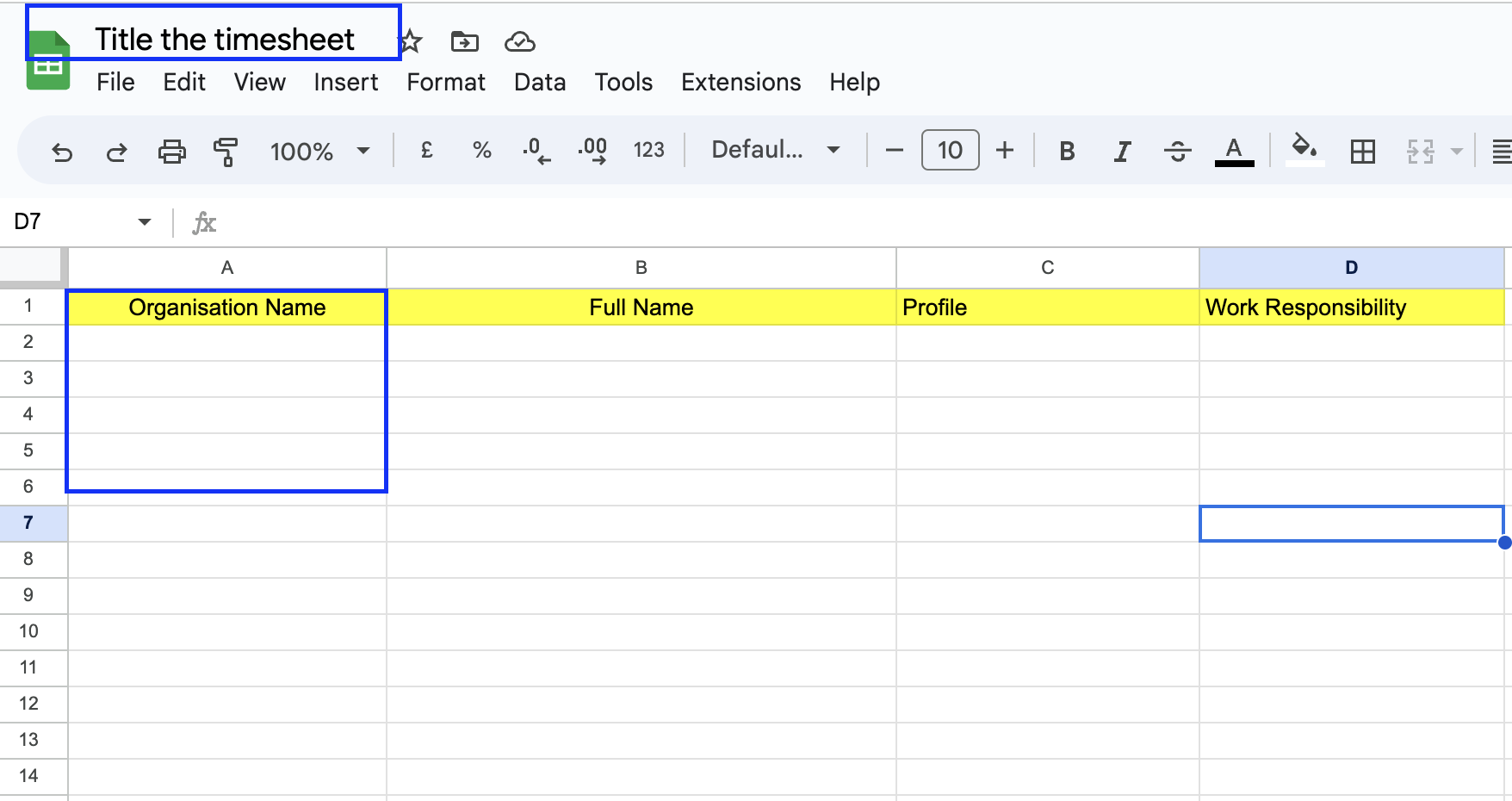 Title the timesheet