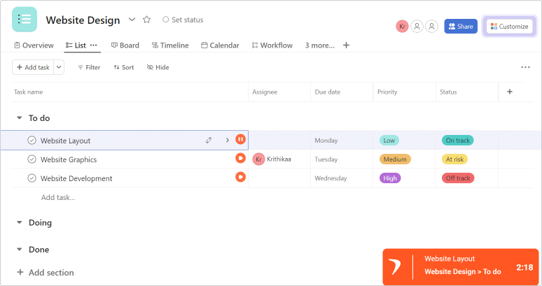 Easy Time Tracking Option, No Need to Switch Tabs