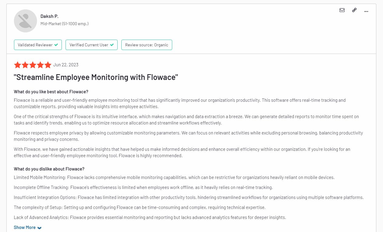 Flowace Customer Review