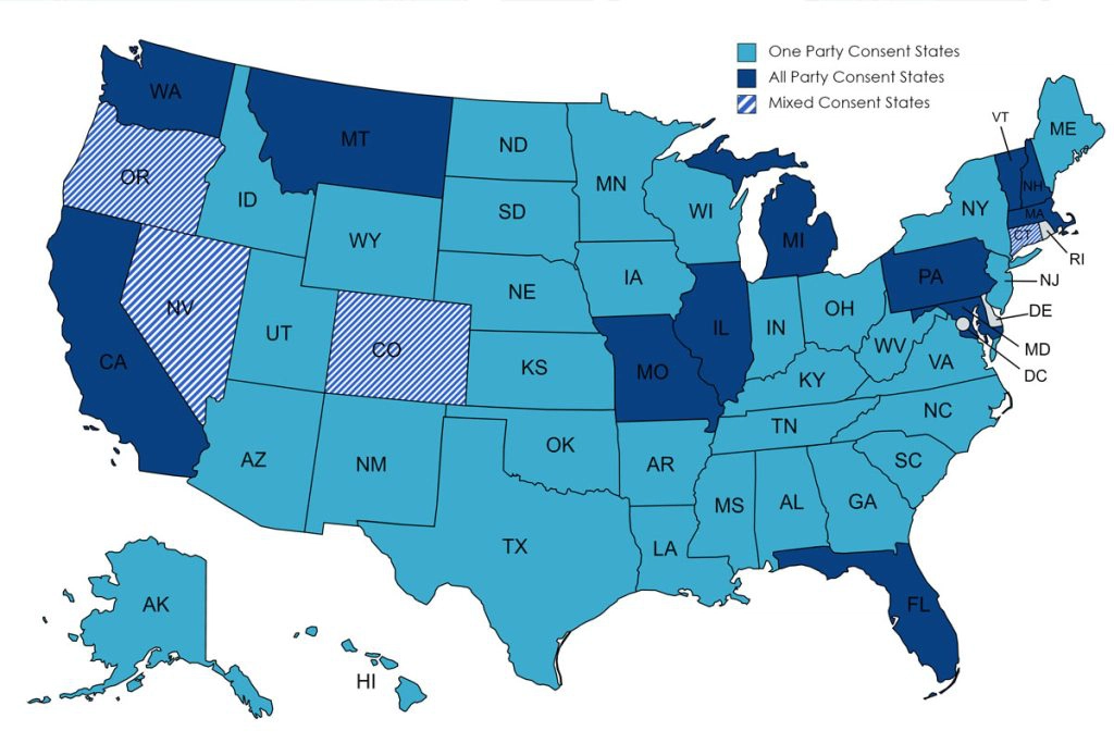 One-Party vs. All-Party Consent for Call Recording Laws in the US. An abstract of Employee monitoring laws.