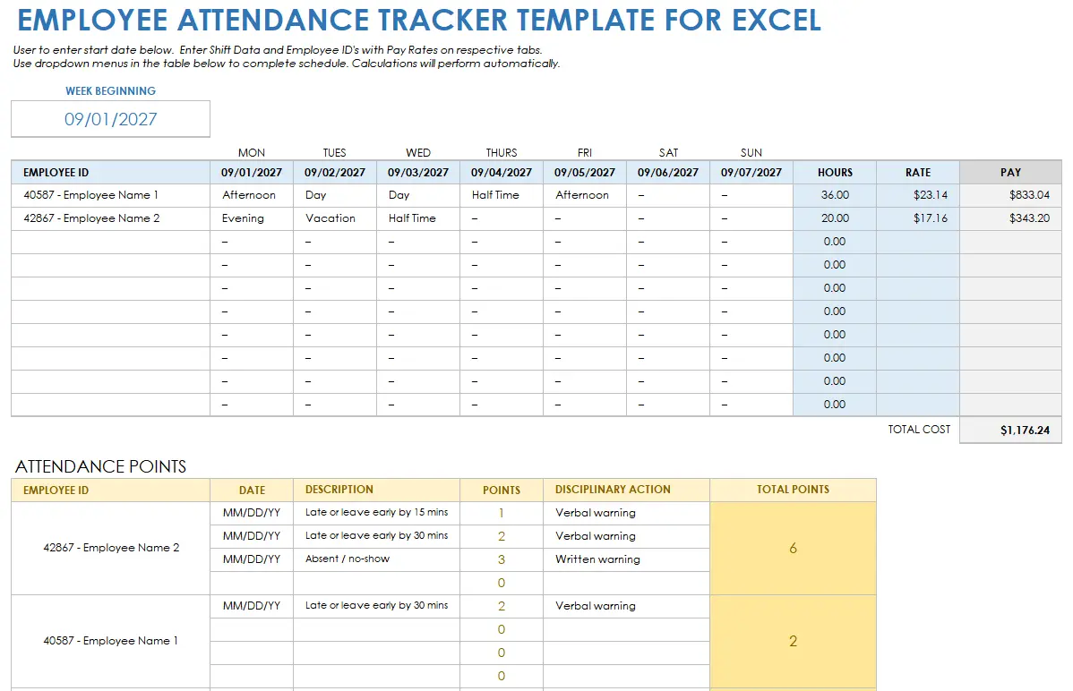 Employee attendance Spreadsheets