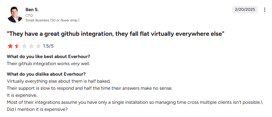 Drawbacks of Everhour from real user review