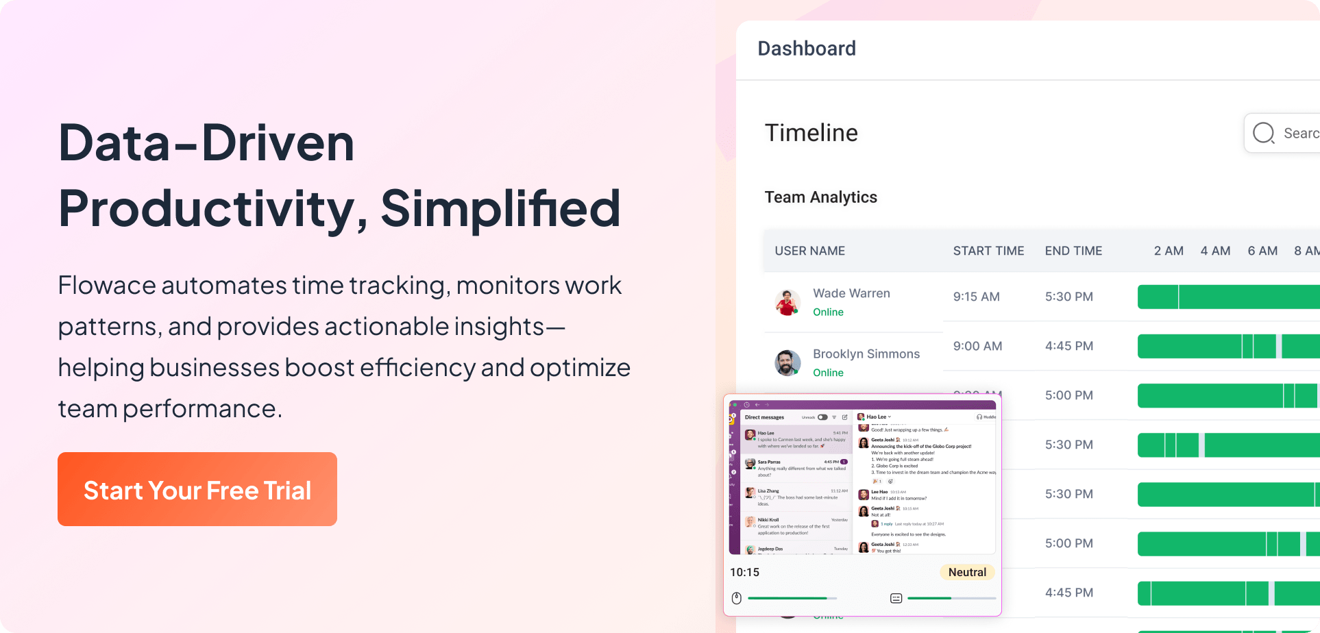 Maximize productivity with the smart employee monitoring tool. Start your free trial with Flowace today.
