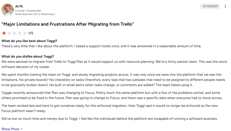 Toggl Track G2 review