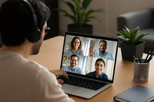 A remote team collaborating through a video conference, showcasing the need for effective employee monitoring tools