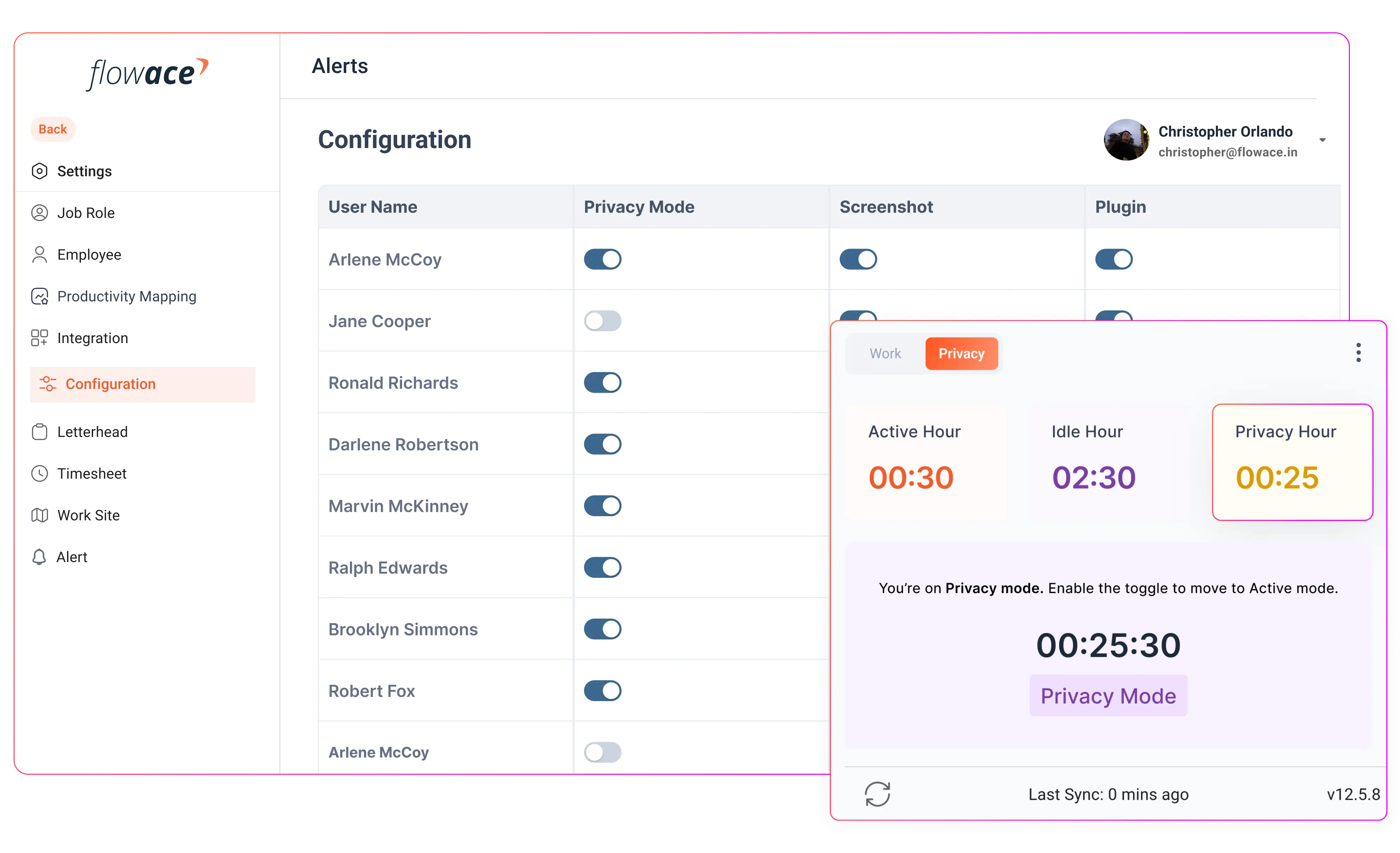 Flowace has privacy mode in its employee monitoring software