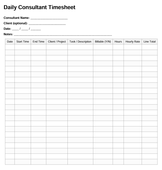 daily consultant timesheet template