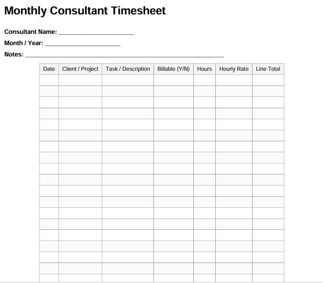 monthly consultant timesheet template