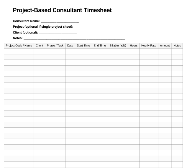 project based consultant timesheet template