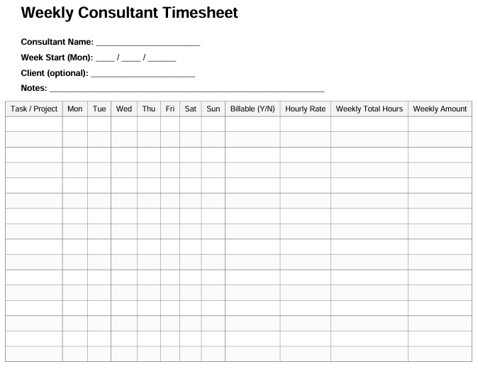 weekly consultant timesheet template