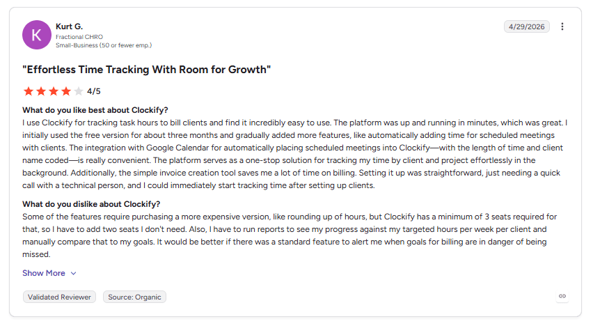 Clockify G2 Review