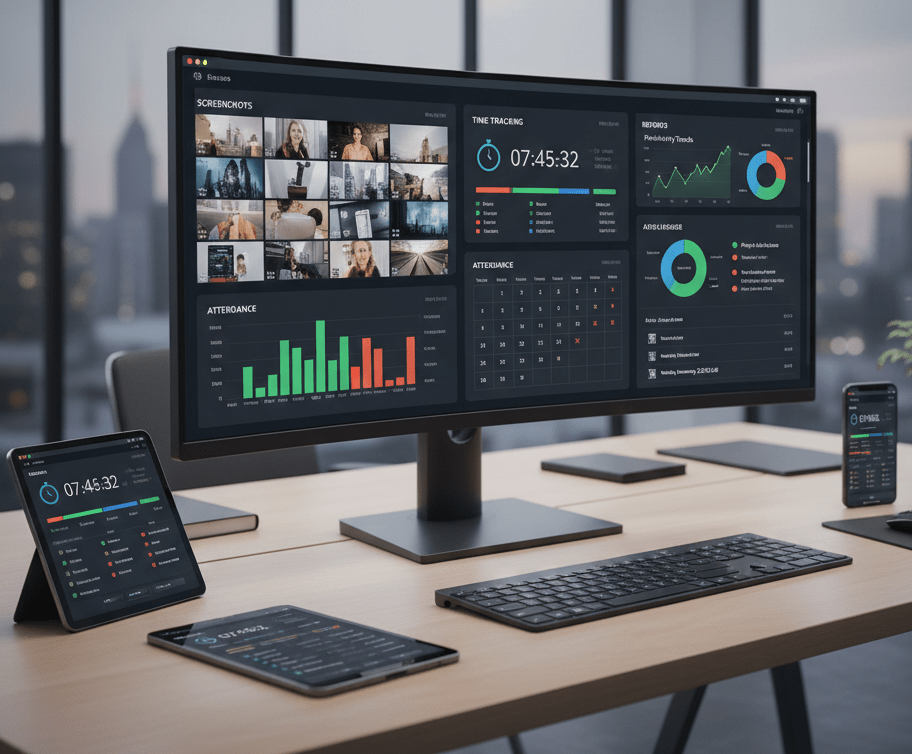 tech tool stack like Screenshots, Time Tracking, Attendance, Reports