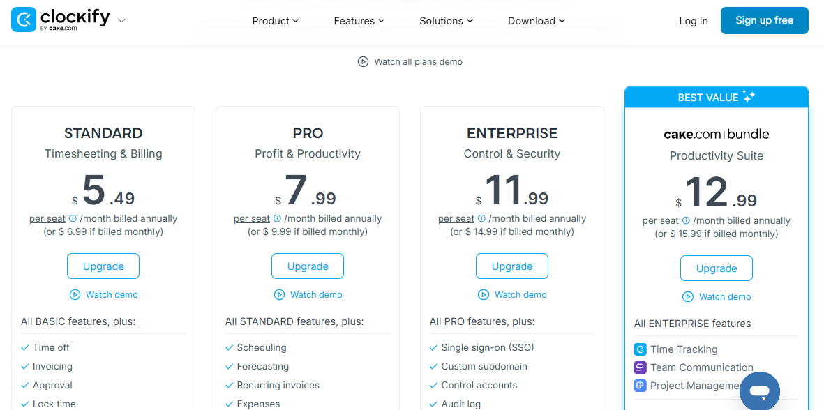 clockify pricing 2026